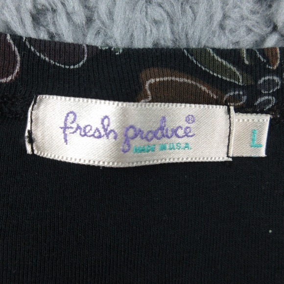 Fresh Produce Shirt Womens Large Black Floral Print Made USA Pullover Top Cotton - Picture 10 of 15